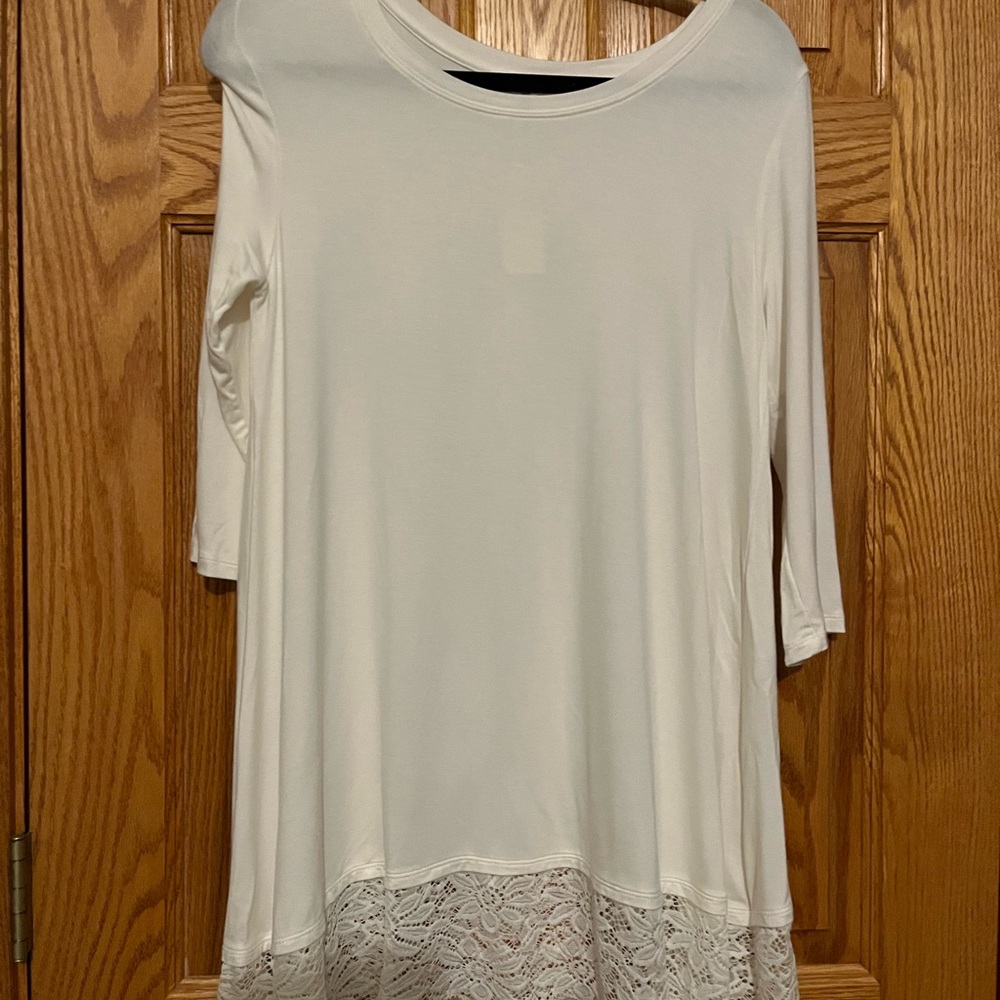 Women’s zenana premium white lace trimmed shirt medium